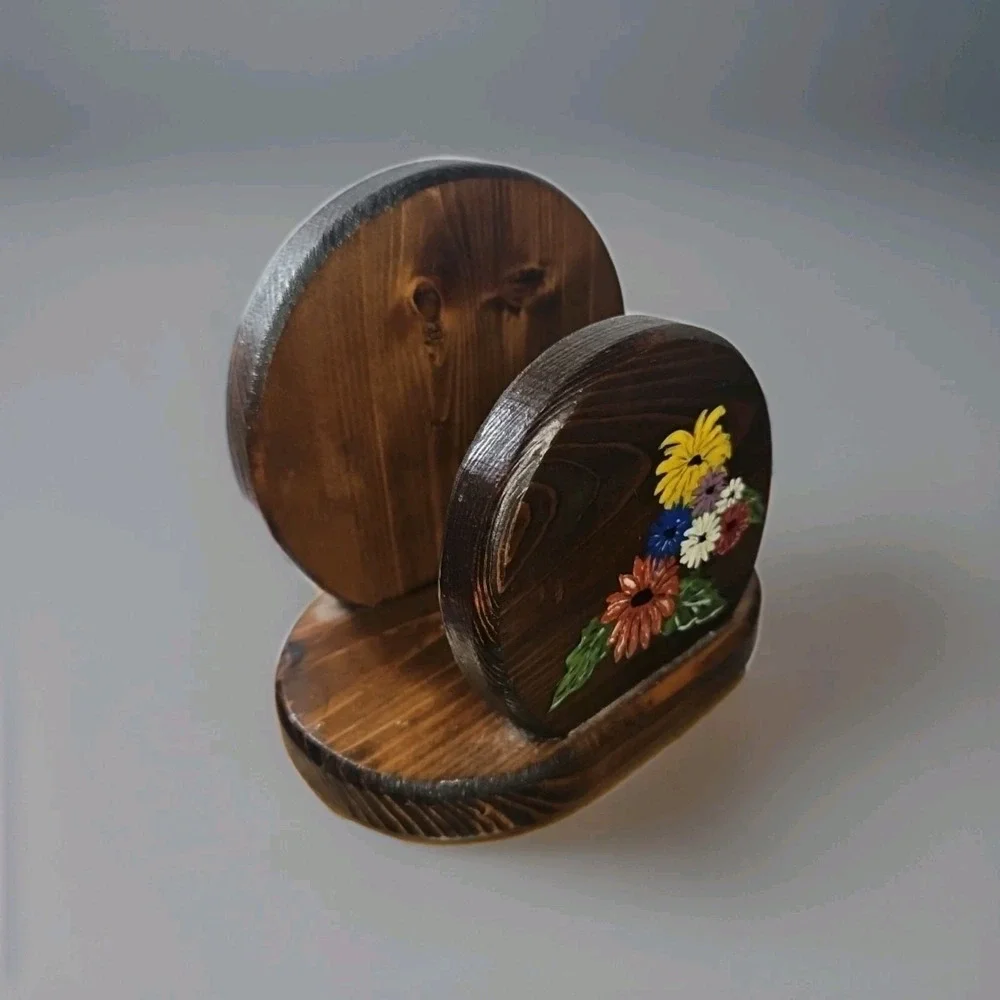 Vintage Hand Painted Wooden Napkin Letter Holder Floral‎ Handcrafted In Georgia